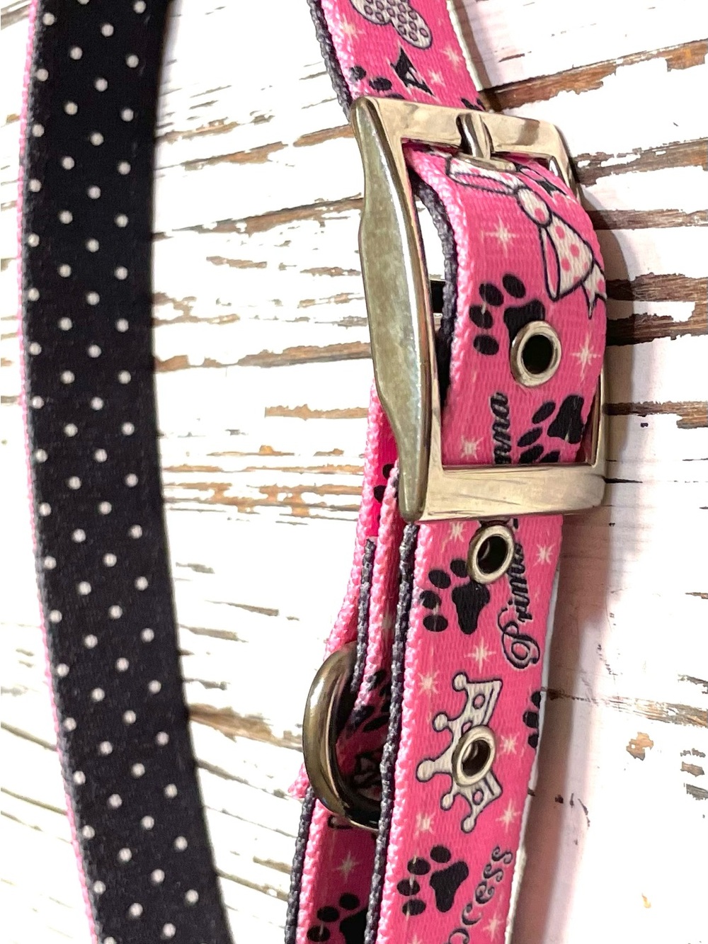 Prima Donna Pink Paw Print Pet Collar and black and  with Metal  Buckle 28 inche